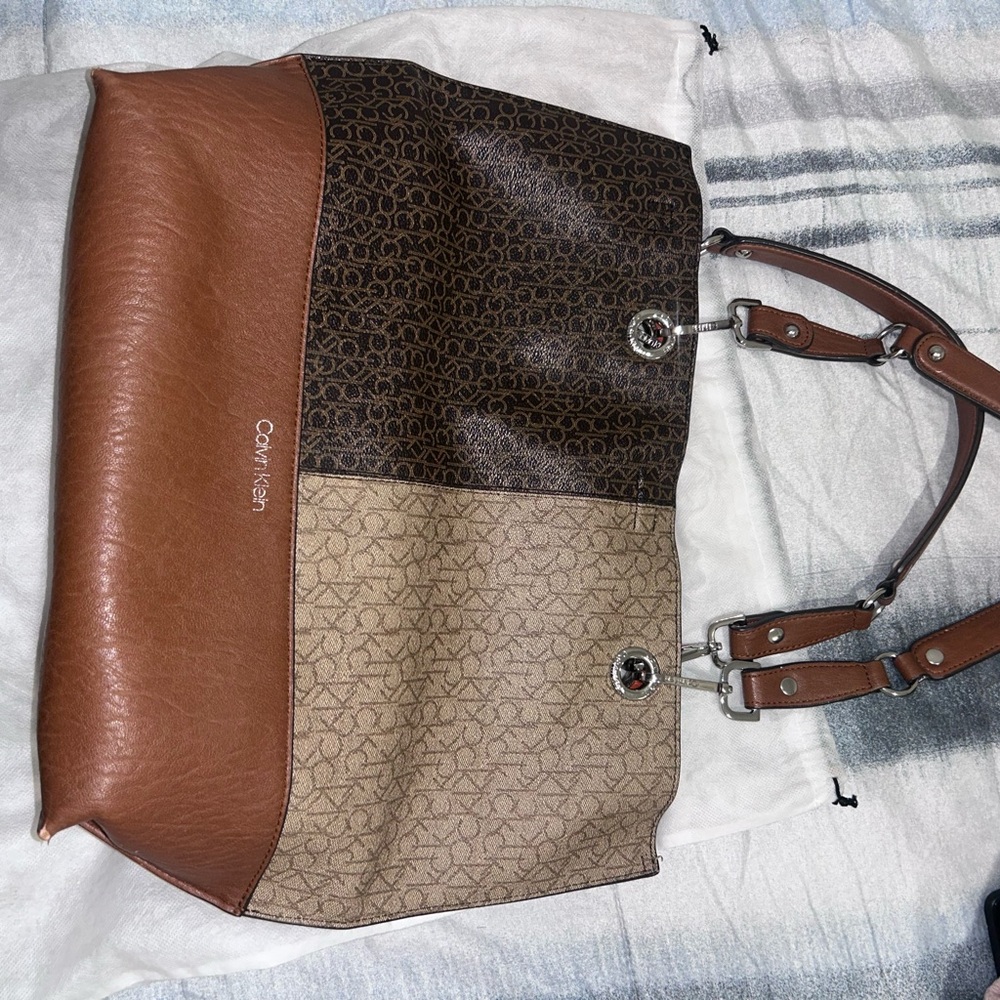 Calvin Klein Brown and Tan Tote with Structured Design